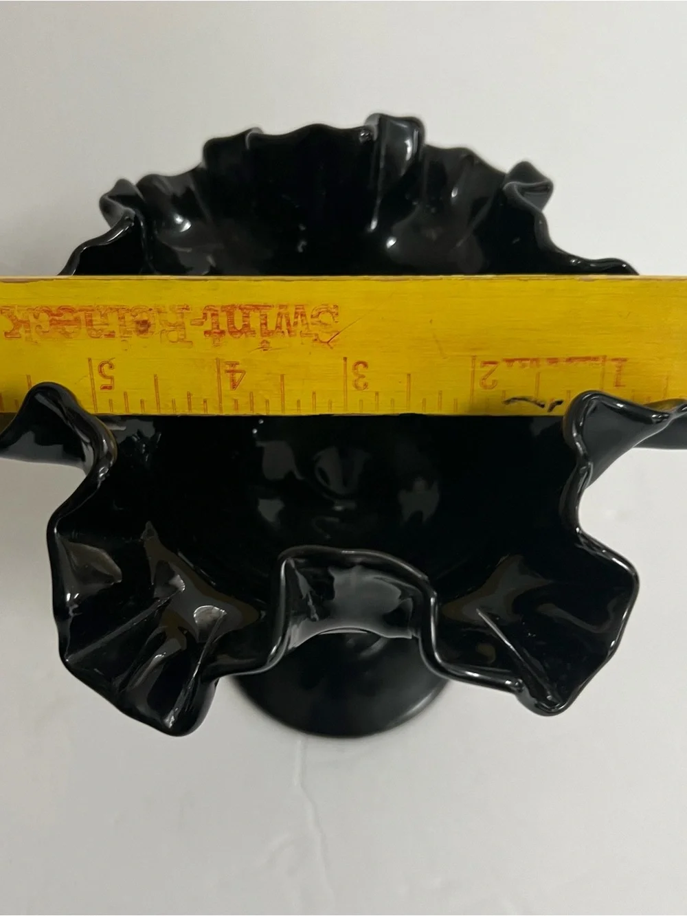 Glossy Black Ruffled Pedestal Compote